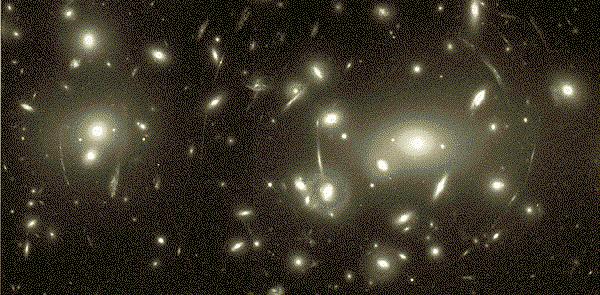 An Independent Measure The amount of gravitational lensing gives an independent measure of how much mass is contained in the foreground galaxy cluster.