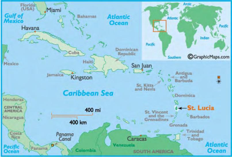 2.1 Geography Chapter 2: COUNTRY PROFILE Saint Lucia is a Small Island Developing State (SIDS) within the Lesser Antillean Arc of the Caribbean Archipelago and located between 13 43 and 14 07 North