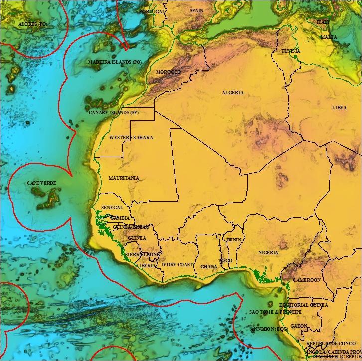 African UNCLOS A76 Summary (Northwest Quadrant) Portugal (Azores (partial) Total ~ 1,920,493 km2 Morocco Spain (Canaries) Total ~ 340,084 km2 Mauritania ~ 79,112 km2 Spain & Portugal ~ 42,753 km2