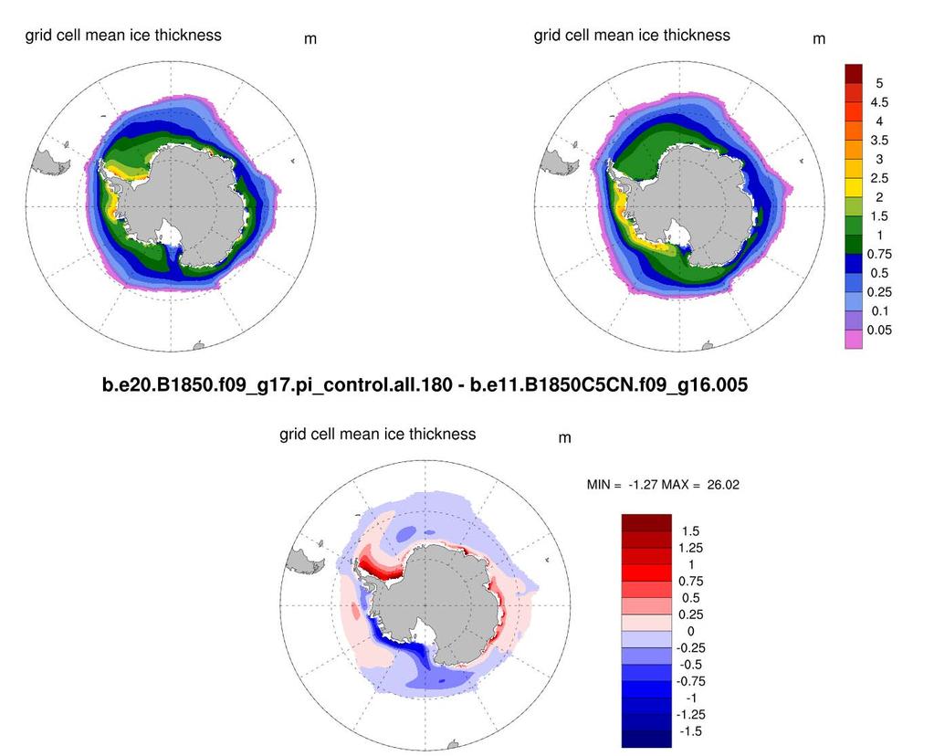 Antarctic Sea Ice Thickness CESM2 Test Run Runs Improved