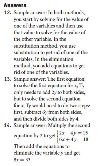 Lesson 3-1 Tr These B Solve each sstem of equations using elimination. Show our work. Check students work. = a. 3 + = 1 b. + 3 = 0 + = c. = 10 3 3 1 = 17 (, ) (, ) ( 3, ) d.