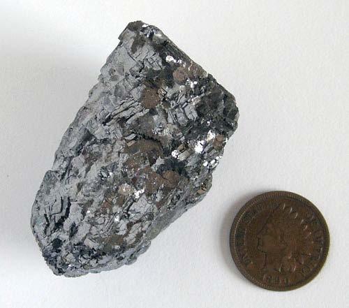 Above is galena (PbS) which has a bright metallic luster.