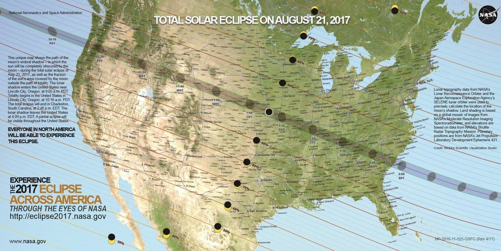 THE GREAT AMERICAN ECLIPSE 21 st AUGUST 2017 A chart showing the path of totality and partial eclipse The chart above shows the path that the shadow of the Moon took across the USA on 21 st August.