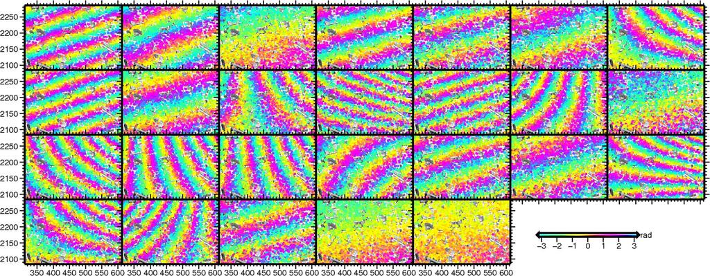 3534 IEEE TRANSACTIONS ON GEOSCIENCE AND REMOTE SENSING, VOL. 52, NO. 6, JUNE 2014 Fig. 4. Simulated interferograms used as observations for the proposed model. Fig. 5. Phase ambiguity detection.