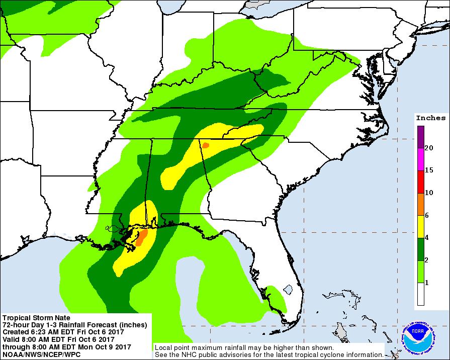 Expected Storm Total Rainfall Rainfall forecast from 7 PM this evening through 7 PM Sunday