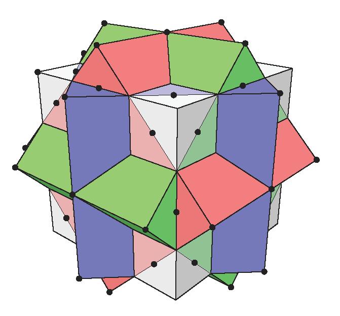 (a) (b) Figure 4.1: (a) The three superimposed cubes of Peres configuration and (b) the representation of the proof by Conway and Kochen [10].