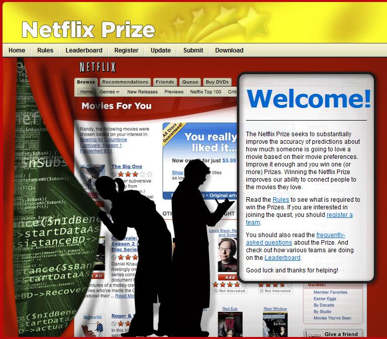 Netflix Prize An open competition for the best collaborative filtering algorithm for movies Began on October 2, 2006.