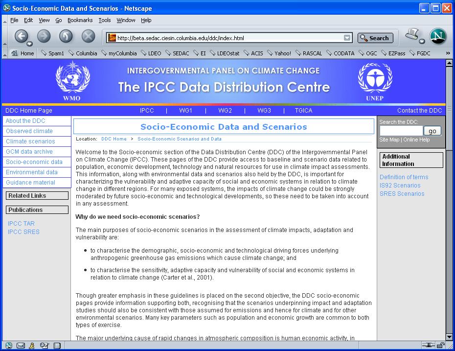 IPCC Socioeconomic Data Distribution Centre Special