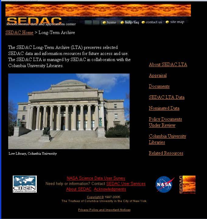 SEDAC Long-Term Archive Collaboration with Columbia University Library
