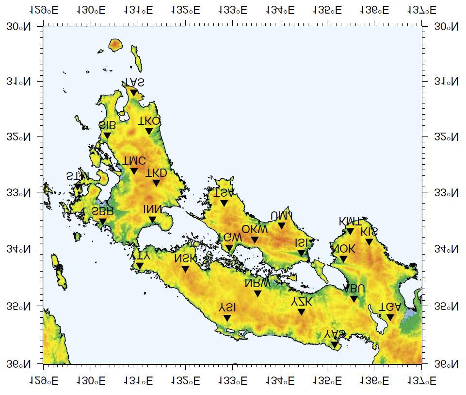 Fig. 1. Map of the F-net broadband seismic stations used for extracting interstation Green s functions.