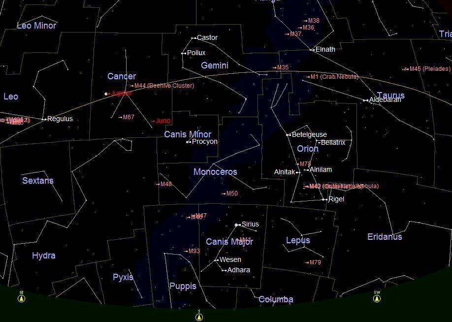 EXPLORING THE NIGHT SKY - MARCH 2015 The chart above shows the night sky looking south at about 21:00 on 15 th March. West is to the right and east to the left.