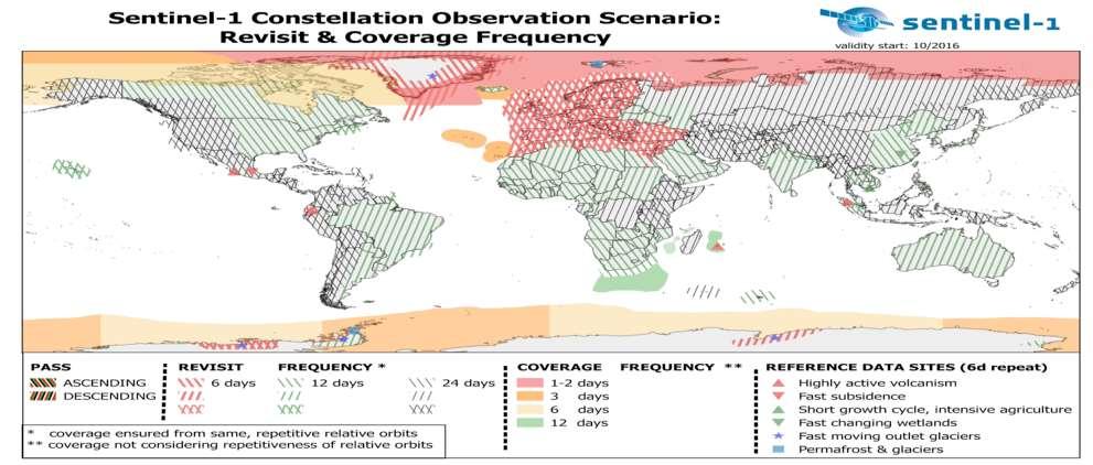 Sentinel-1 observation scenario Gradual increase of global land coverage frequency performed over the past months. Updated map being finalised, we actually do better currently!