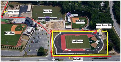 Track EAP: ECU Track Complex #1: Gate access is located at the south end of the track next to the storage building.
