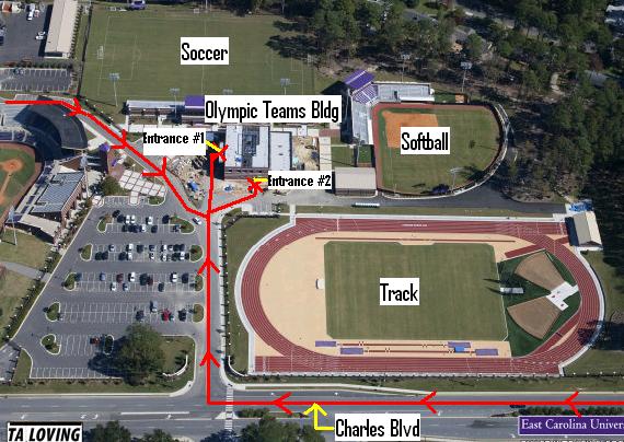 Satellite Athletic Training Room EAP: Olympic Teams Building There is one main entrances/exits for emergency access to the Olympic Teams Building: The main entrance can be accessed by turning off of
