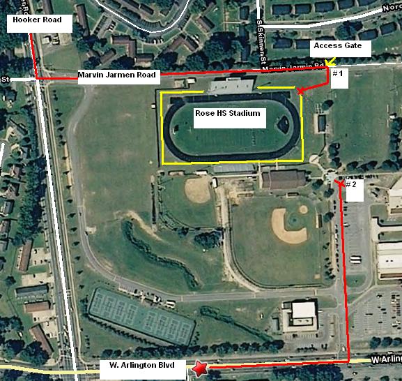 JH Rose High School: Venue Address: 600 W Arlington Blvd, Greenville, NC 27858 There are two entrances to the Rose High School Football/Track Stadium.