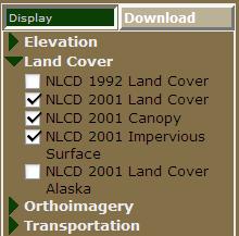 c. Click on the Download tab at right, and make sure only Land Cover, Canopy, and Impervious are checked: Canopy and Impervious can be used later in the i- Tree software for simple mapping of project