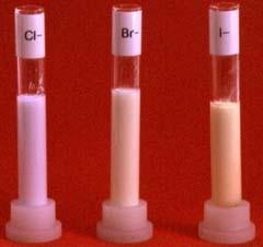 Testing for aqueous halide ions STAGE 1 The solution is acidified by adding dilute nitric acid (nitric acid reacts with, and removes, other ions such as carbonate ions that might also give a