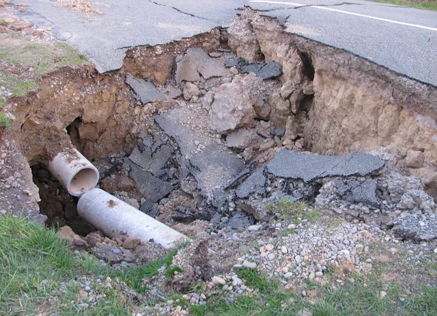 Figure 8. Damage to underground infrastructure from liquefaction, in this case lateral spreading has pulled a pipe joint apart in Cashmere after the magnitude 7.