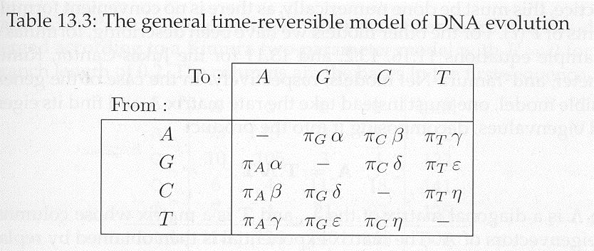 General Time Reversible Model Time-reversibility: The amount of change from state x to y is