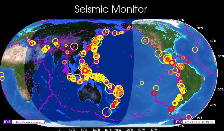 RECENT EARTHQUAKES Up to October 2nd RED = Today; Orange