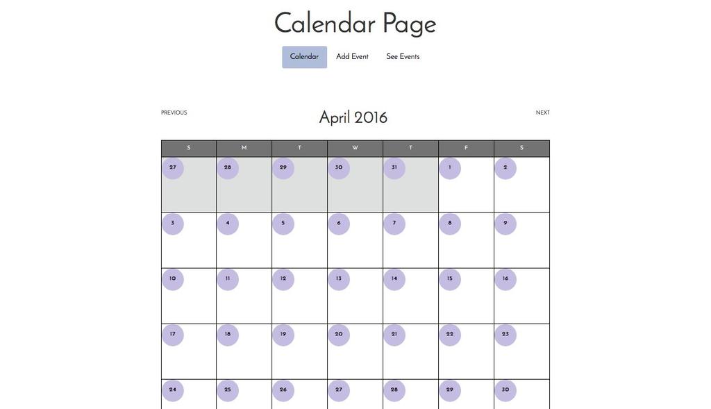 My Demo - Calendar page -