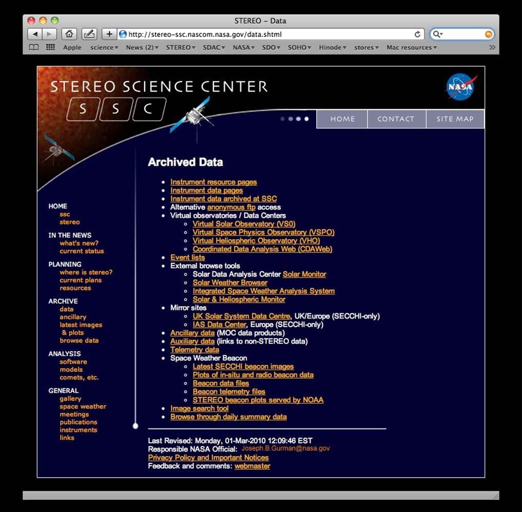 STEREO data Instrument resource pages Anonymous ftp access Data at PI