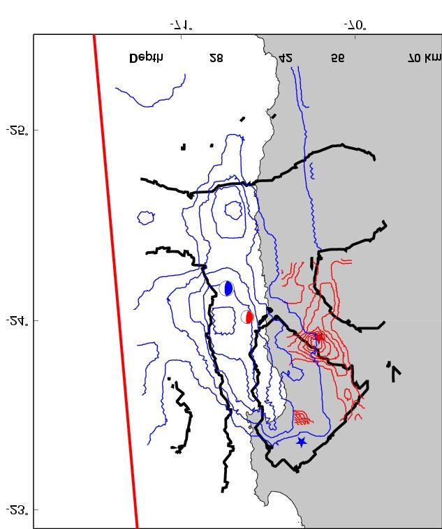 Co-seismic and Post-seismic slip Max slip: