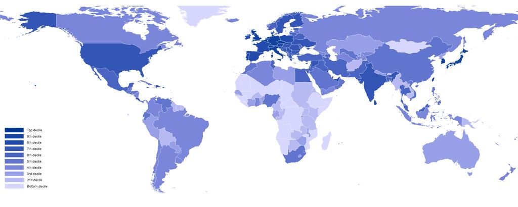 Figure 1: The distribution of nighttime light intensity per area across countries.