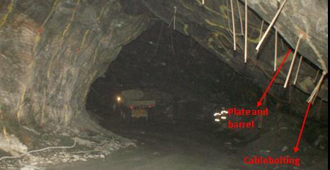 One family is defined by schistosity that is the main structure of the mine; the other family is defined by discontinuities with the same direction of schistosity, but with a 180 o difference of