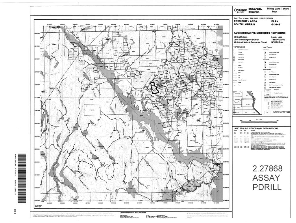 ONTARIO CANADA Y DF RORTMiRN Mining and Tenure Map 604QOOE 6030006 608000E 607000E eoboooe 609000E eioooce -.st*"'***'' "" l r-' h'*8..* l.