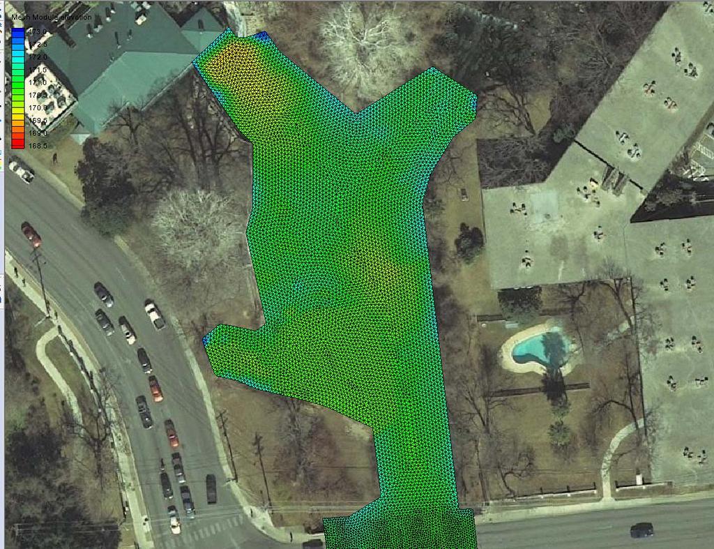 Figure 7 shows the modified channel to allow the outflow from Sessom Creek to enter the San Marcos River at a more favorable angle to promote downstream sediment entrainment. Figure 7.