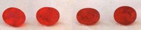 Figure 4. A set of cut stones showing different color shades obtainable from Mong Hsu rubies after heattreatment.