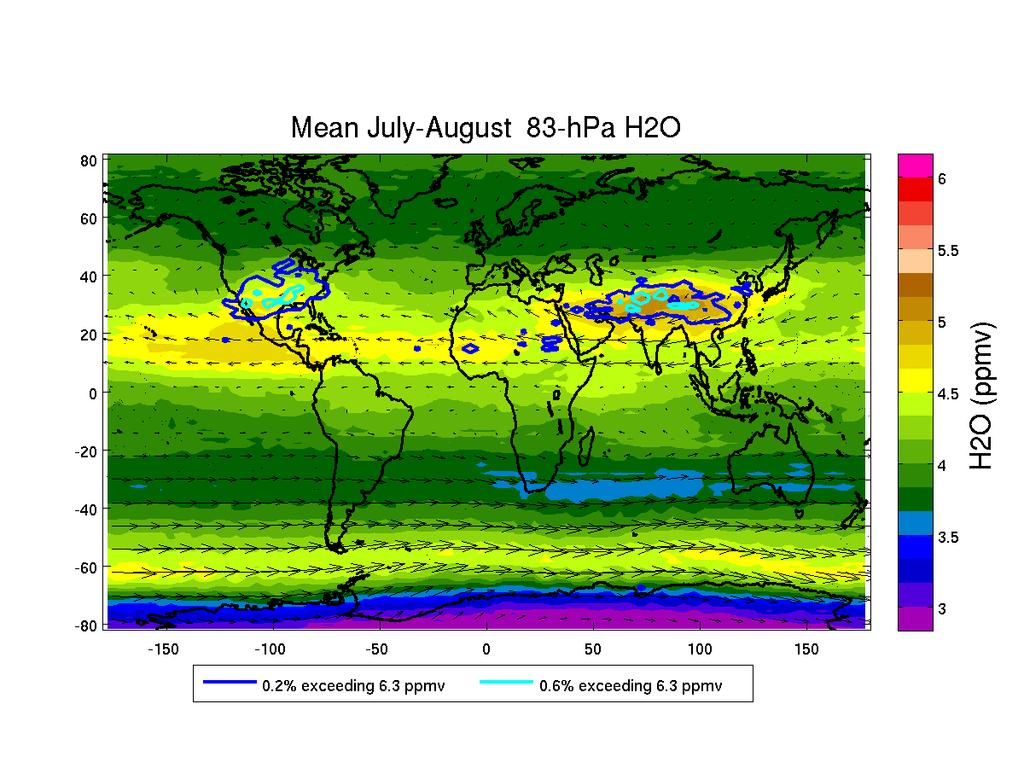 High Monsoon H 2 0 in the 11+Year MLS Record High mean (colors) and outliers (contours) are associated with the North American Monsoon upper-level Anticyclone NAMA and the Asian Monsoon