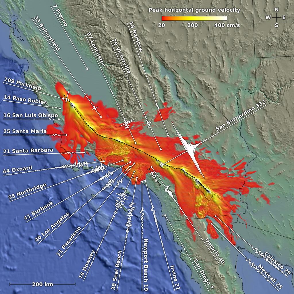 MoEvaEon Seismology 405 km 16 B. Wave Propagation 85 km 810 km Fig. 20. Perspective view of the M8 s 810 x 405 x 85 km model domain for central and southern California, and northern Baja California.