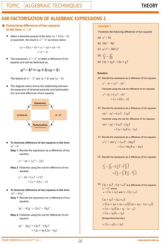 YEAR 9 MATHS MAX SERIES VOL.1 HOW TO USE THIS BOOK Students should only use this book after gaining a sound knowledge and understanding of the key concepts of the mathematics course content.