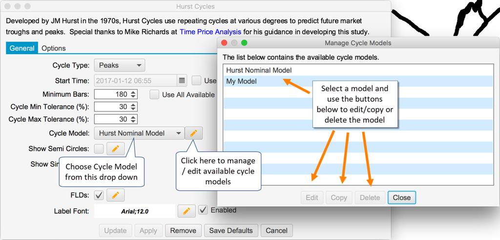 2.1.4 Cycle Model By default, MotiveWave will use the Hurst Nominal Cycle Model for its cyclic analysis (which has been expanded with the intraday cycles developed by David Hickson).