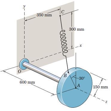 9. The spring which connects point B of the disk and point C on the vertical surface is under a tension of 500 N.