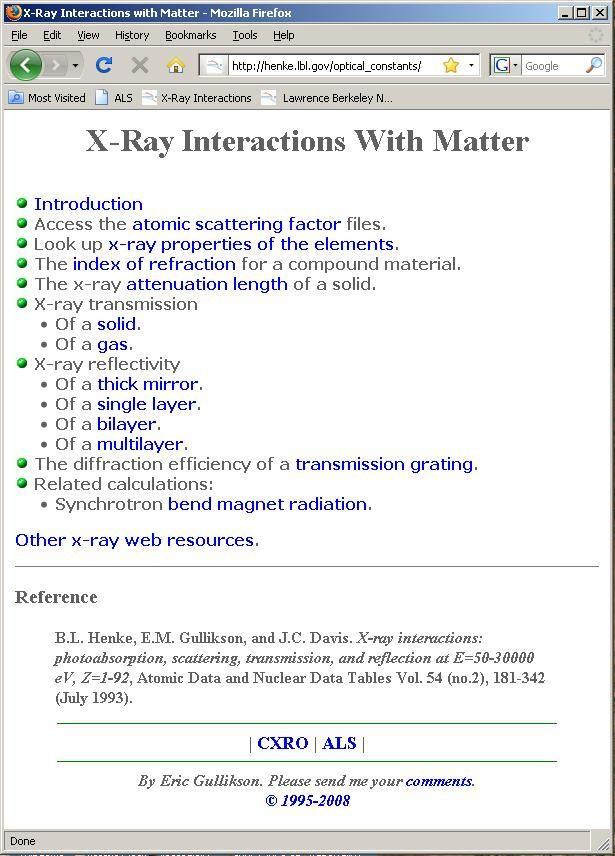 X-Ray Interactions with Matter website December 1993 Mosaic browser released. October 1994 First Netscape browser.