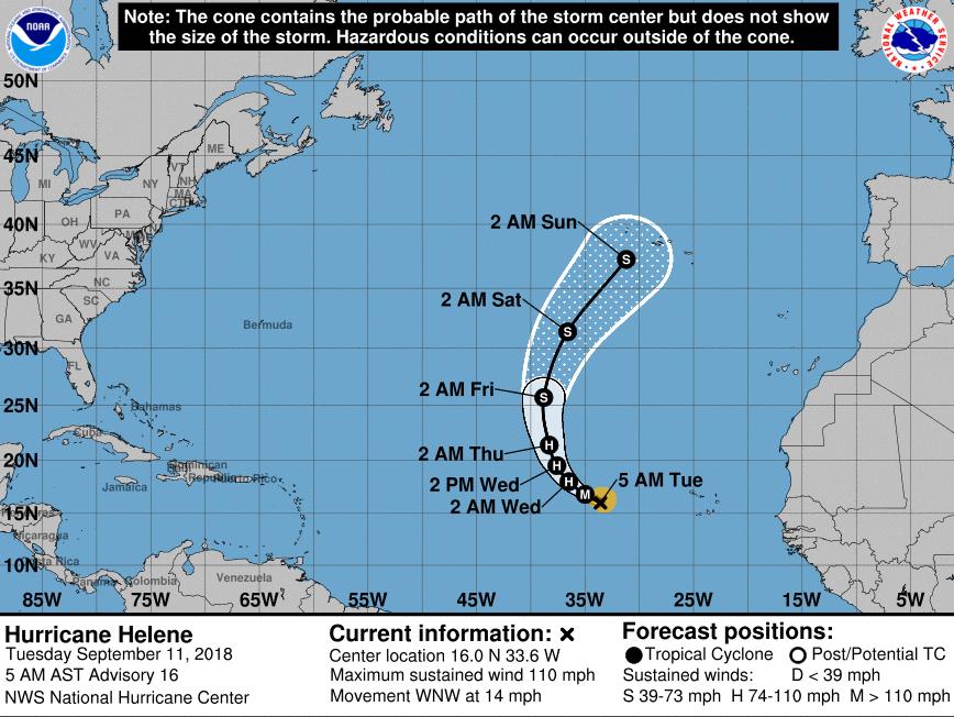 Tropical Outlook Atlantic Hurricane Helene (CAT 2) (Advisory #16 as of 5:00 a.m.