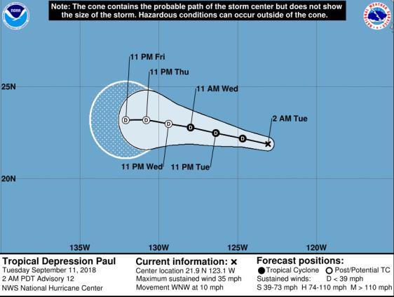 Tropical Outlook Eastern Pacific Tropical Depression Paul (Advisory #12 as of 2:00 a.m.