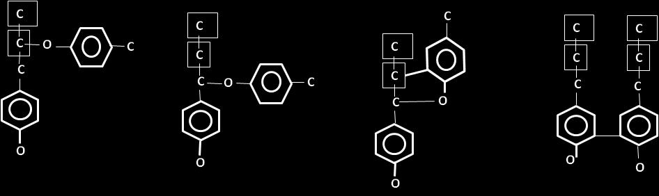 between the monomer units of lignin, shown in Figure 5, are: β-o-4, α-o-4, β-5, 5-5, 4-O-5, β-1, and β-β bonds [42, 43, 46]. C C C C C C C C C O C C C C C C O O O O Figure 5.
