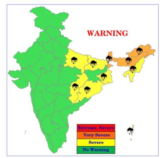 Heavy Rainfall Warning (Example 15 July 2012) Heavy rain at one or two places >6.