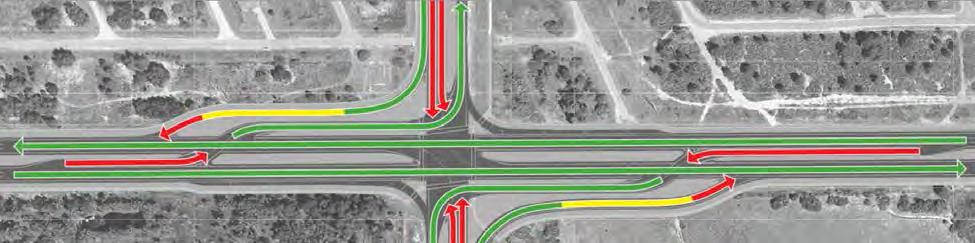 ALTERNATIVE F: CONTINUOUS FLOW INTERSECTION (CFI) WITH DISPLACED LEFT TURNS Alternative D and Alternative E remove the northbound and southbound through movemetns that cross FM 2818 at Holleman