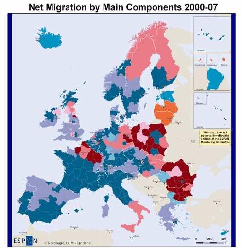 Internal and International Migration Balance 2000-2007 Many urban regions face a negative
