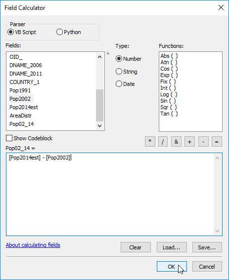 Right click on the new Pop02_14 field in the attribute table and go to Field Calculator.