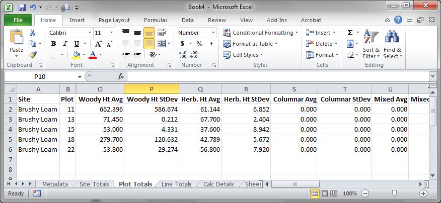 Example Height Report you need to scroll to the right to see the Woody/Herbaceous height data Note:In 2011 the woody/herbaceous height fields