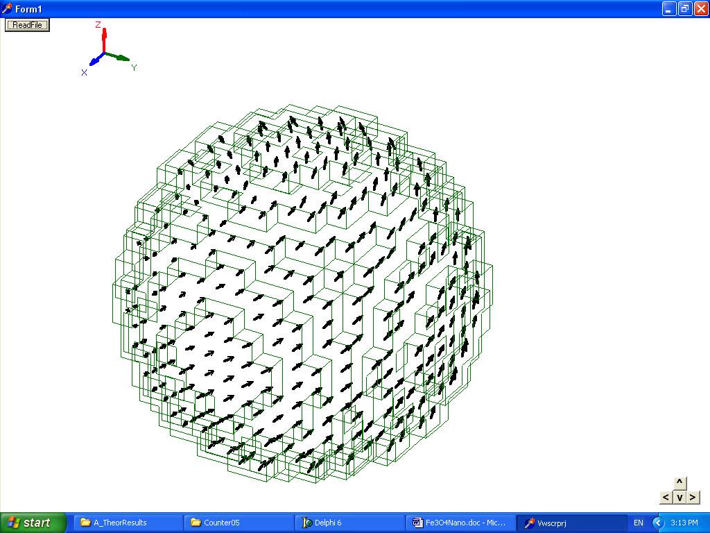 Micromagnetic numerical simulation, D > d c K = - 10 5 erg/cm 3 M s = 480 emu/cm 3 Magnetization curling in magnetosomes with D =