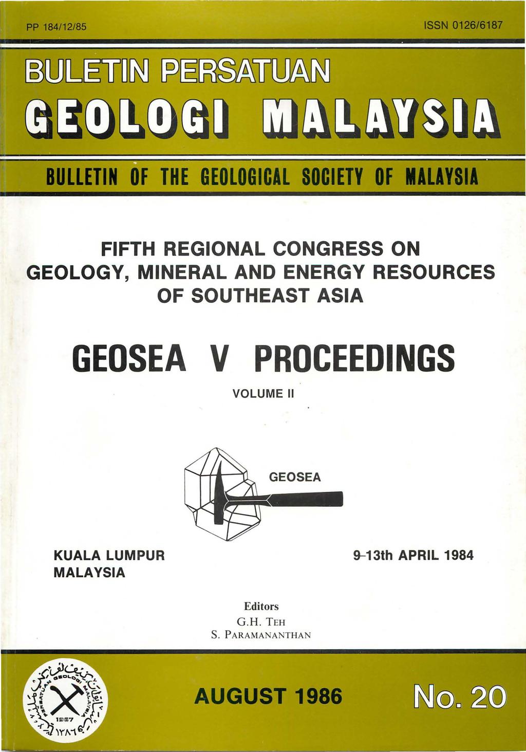 FIFTH REGIONAL CONGRESS ON GEOLOGY, MINERAL AND ENERGY RESOURCES OF SOUTHEAST ASIA GEOSEA V PROCEEDINGS