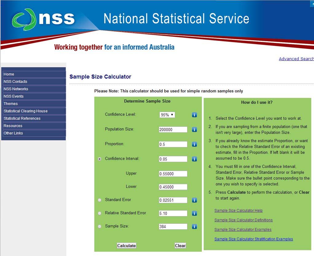 Online Sampling Size Calculators http://www.nss.gov.au/nss/home.