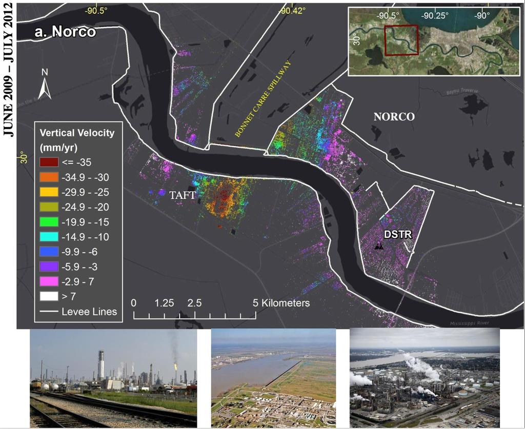 Measurements of subsidence in New Orleans and the Mississippi River delta using radar interferometry